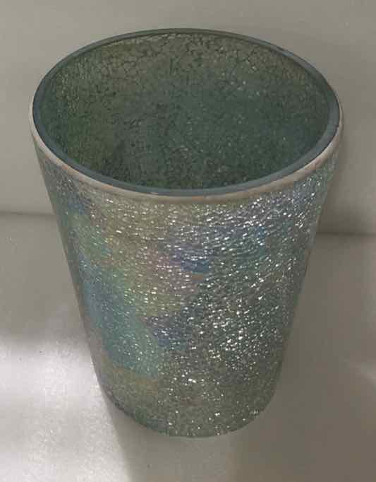 Blue Glass Crackle Glass Waste Basket Decorative Accessory