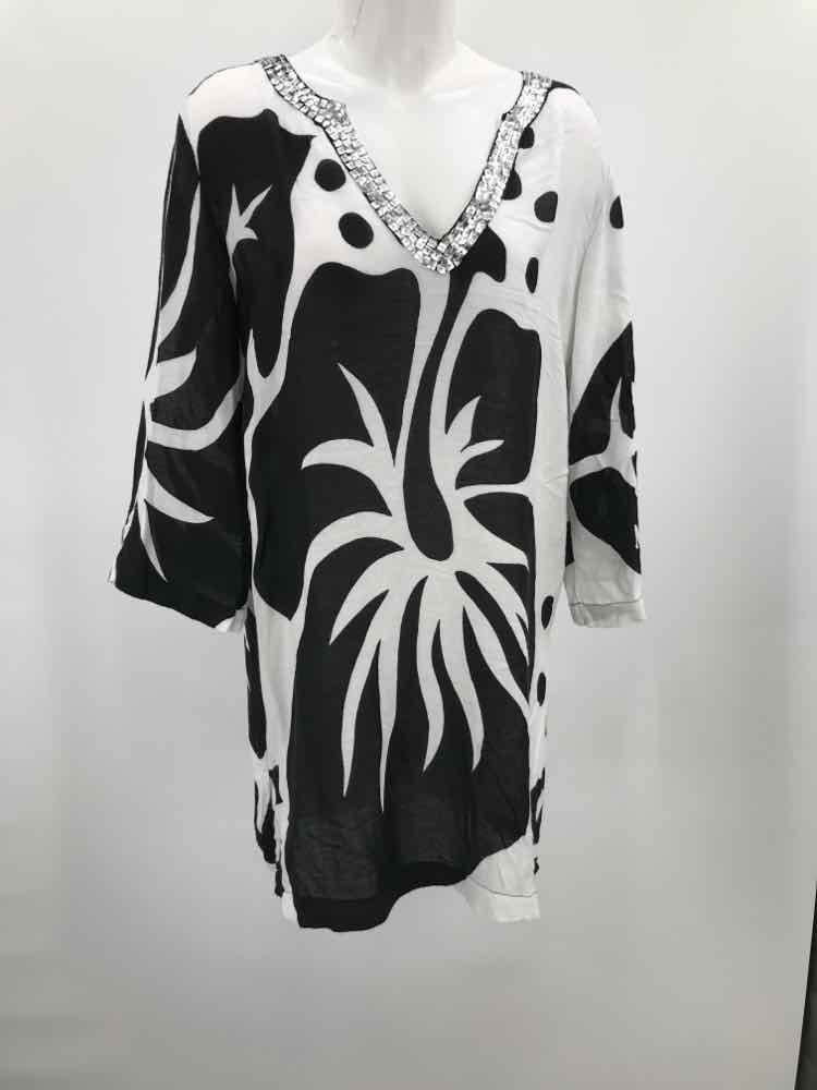 Blue Island White Size Medium Printed Sequin Coverup