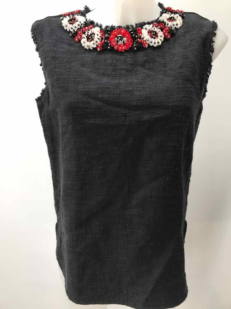 Blue Les Copain Navy Size 8 Floral Neckline Knit Tank