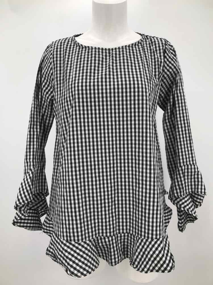 Blue Mint Black Size Small Gingham Long Sleeve Blouse