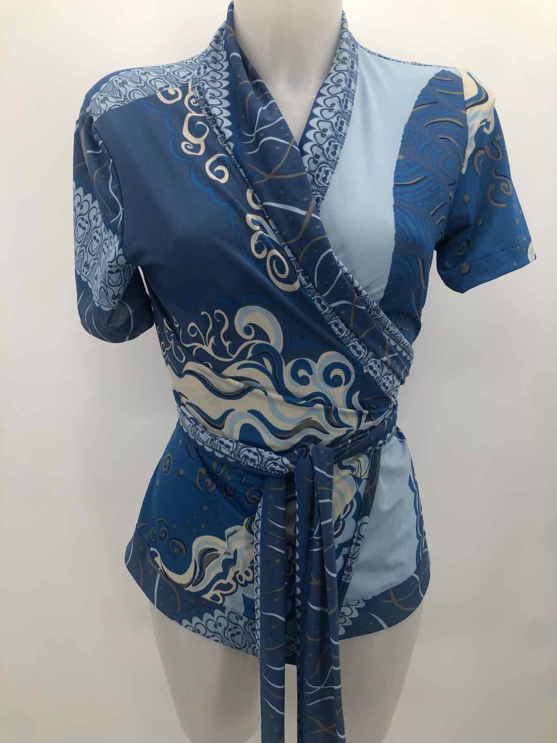 Blue Printed Wrap Blouse