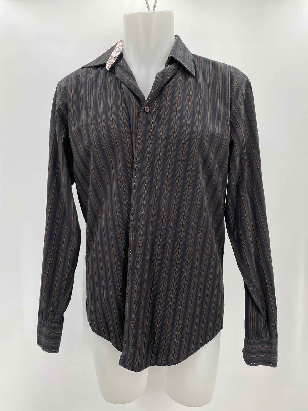 Blue Pronto Uomo Black Large Cotton Stripe Men's Button Down