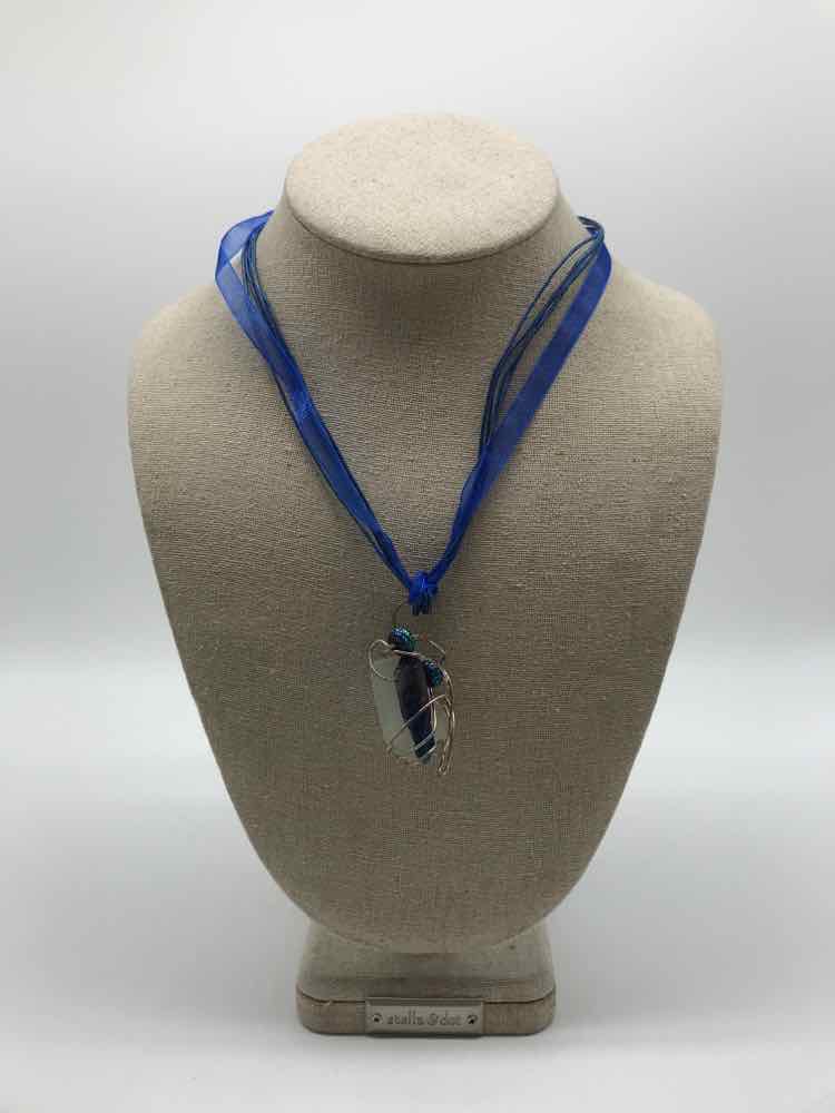 Blue Seaglass Pendant Necklace