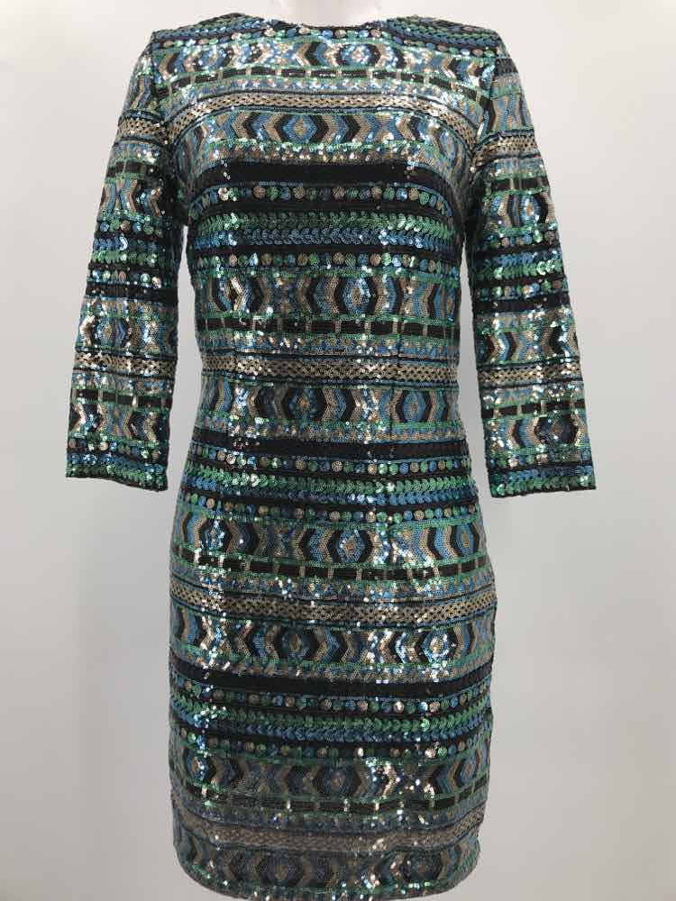 Blue Size Large Sequin Short Long Sleeve Dress