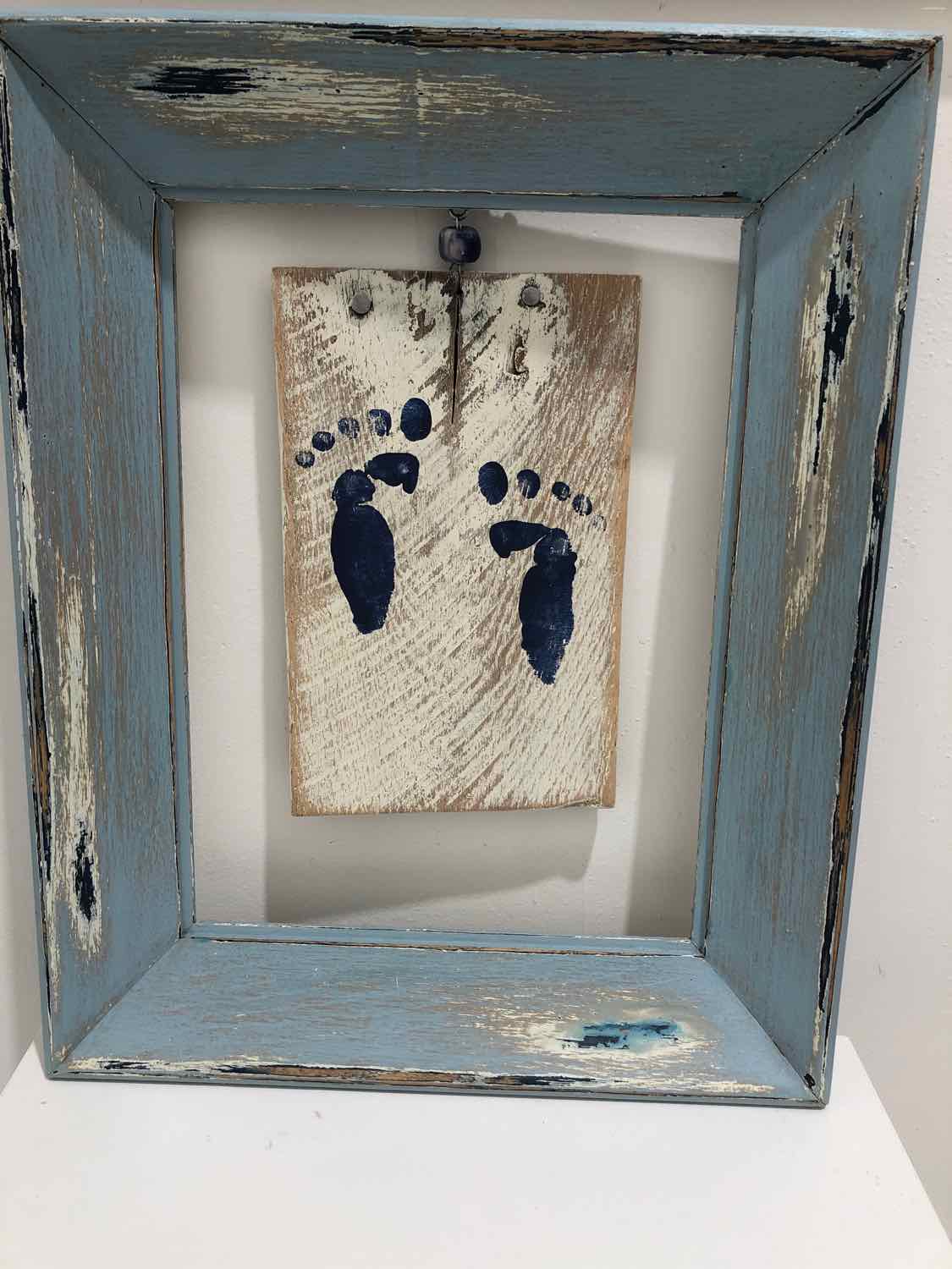 Blue Wood Baby Foot Prints Decorative Wall Hanging