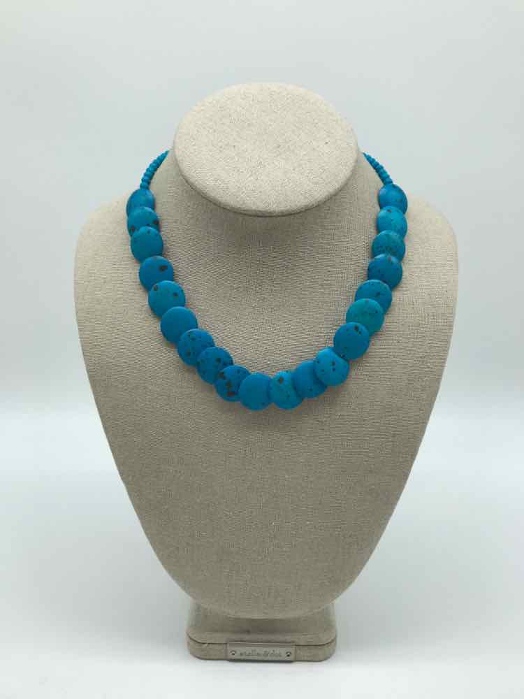 Blue Wood Beaded Necklace