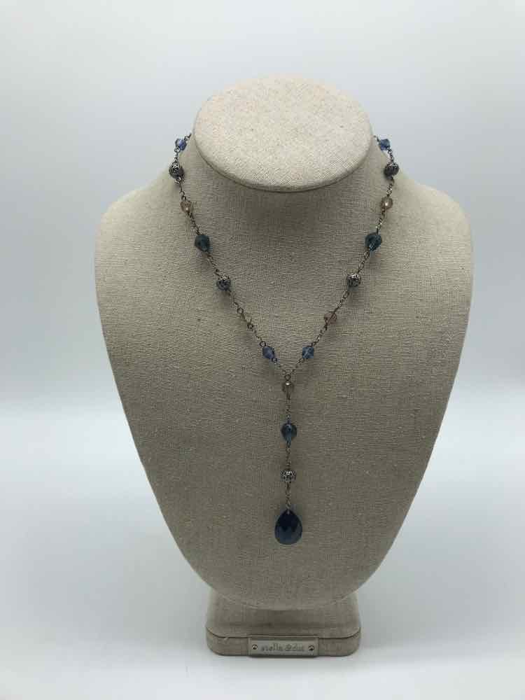 Blue Y Necklace Beaded Necklace