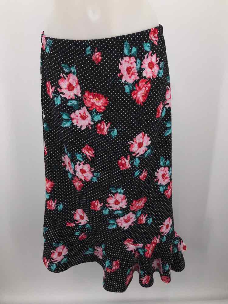 Bobeau Black Size Large Floral Asymmetrical Mermaid Skirt