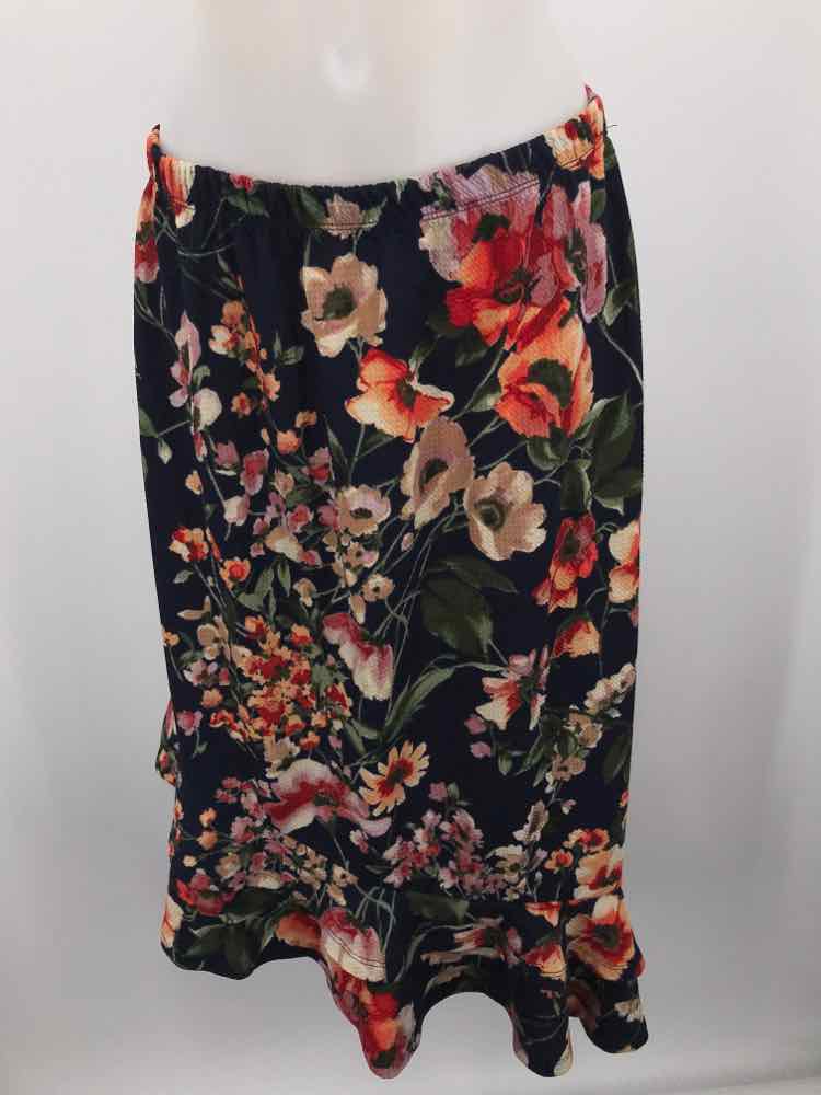 Bobeau Navy Size Large Floral Asymmetrical Mermaid Skirt