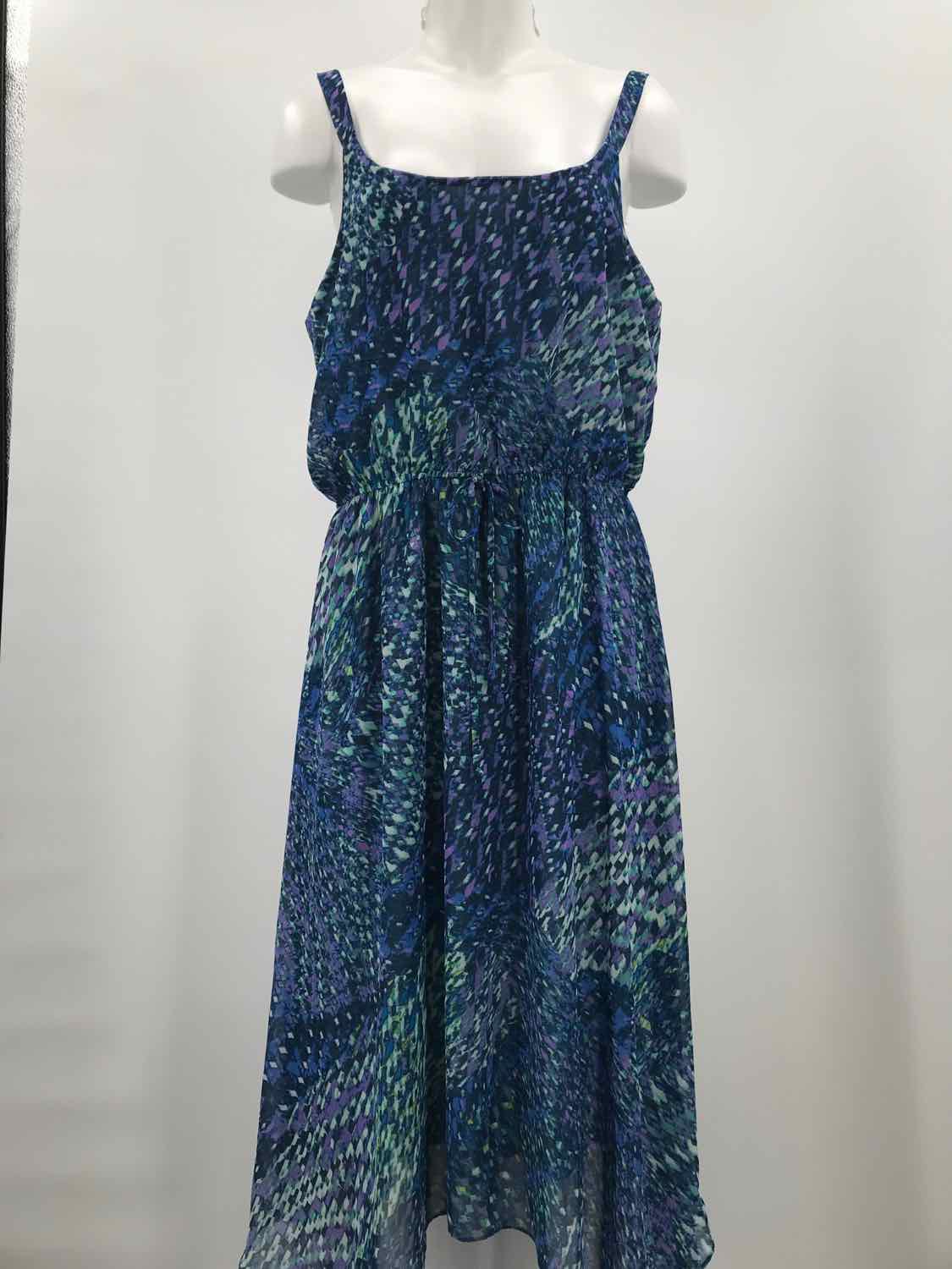 Bobeau Navy Size XL Polyester Abstract Multicolor Long Sleeveless Dress