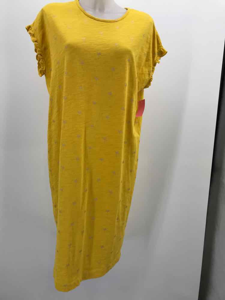 Boden Yellow Size 8L Cotton Palm Tree Midi Short Sleeve Dress