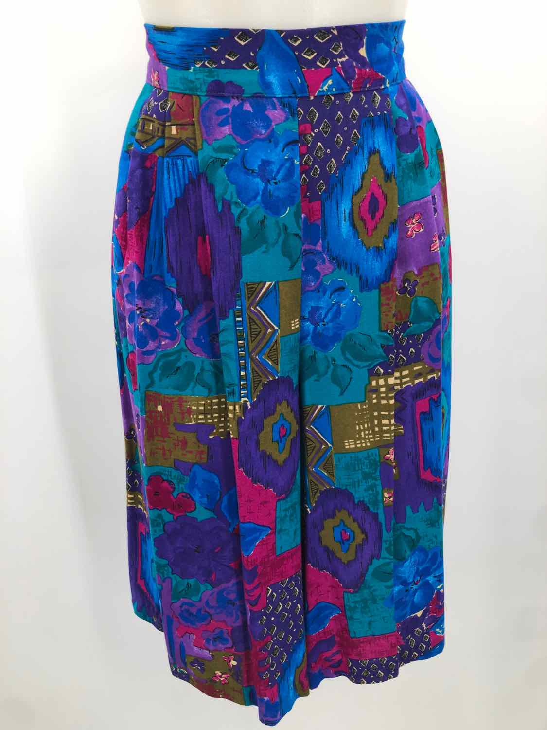 Bonworth Blue Size Large Rayon Multi Print Midi Basic Shorts