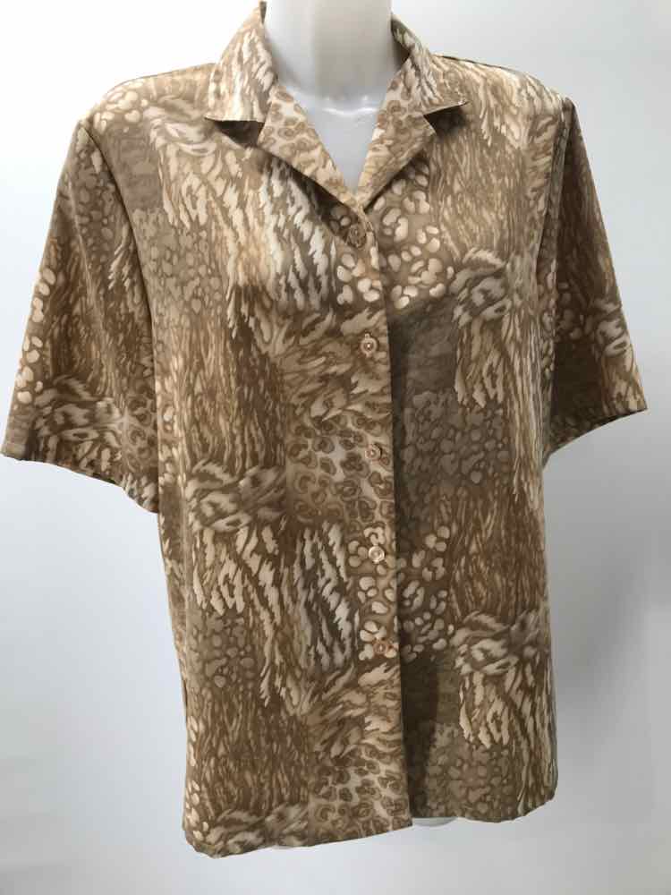 Bonworth Tan Size Small Polyester Animal Print Short Sleeve Button Down