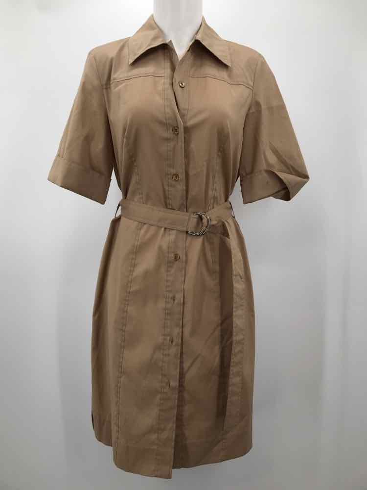 Boss Tan Size 4 Short Sleeve Midi Button Down Dress