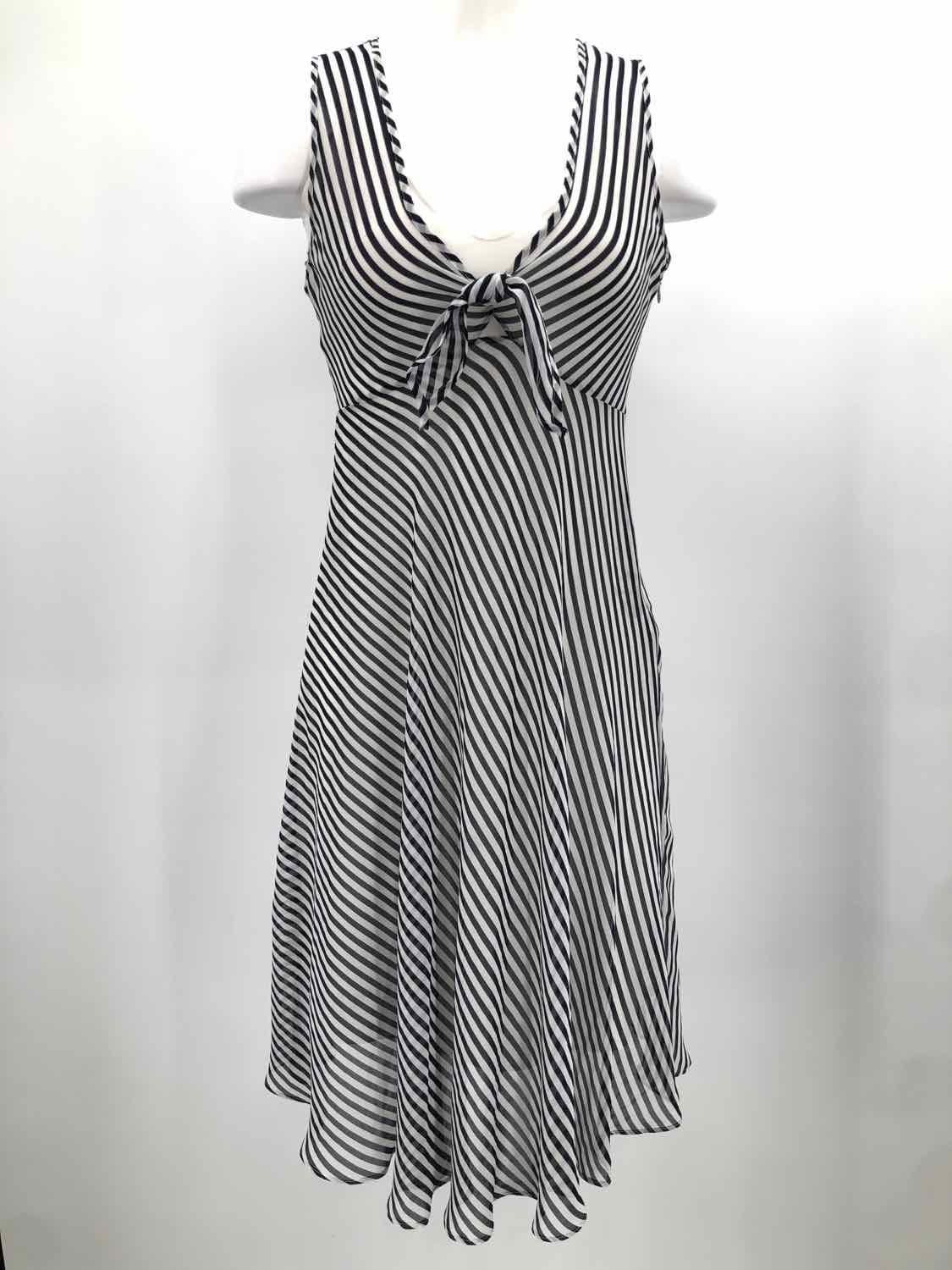 Boston Proper Black Size 4 Polyester Stripe Midi Sleeveless Dress