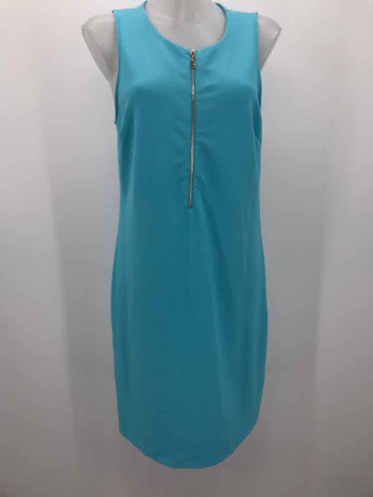 Boston Proper Blue Size Medium Zip Front Knee Length Sleeveless Dress