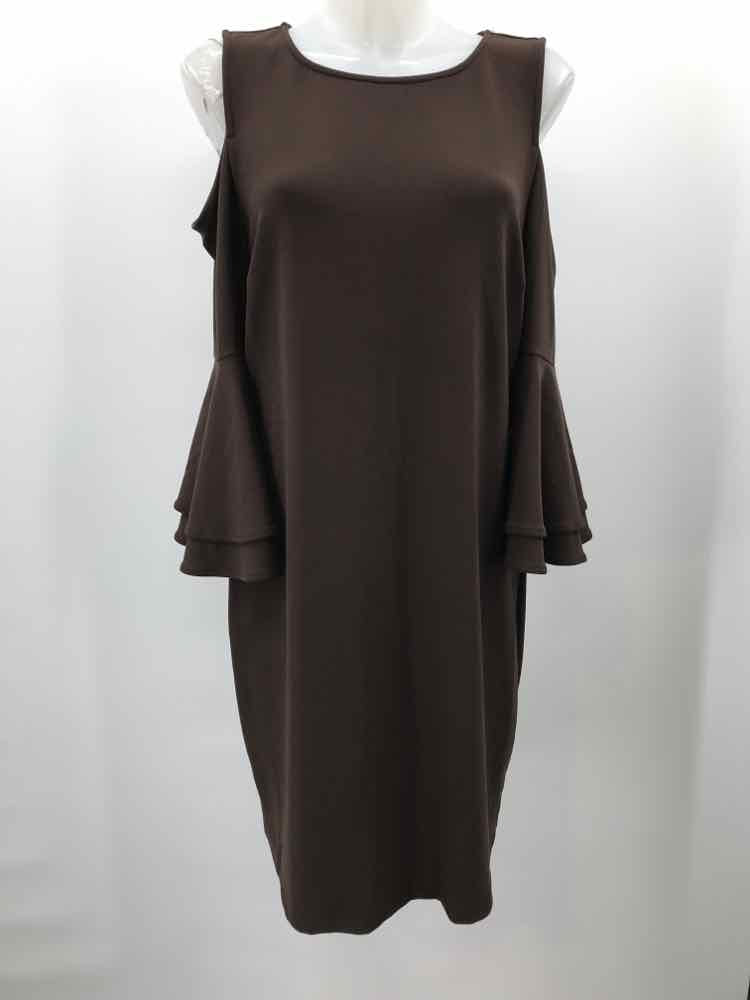 Boston Proper Brown Size Large Open Shoulder Knee Length Long Sleeve Dress