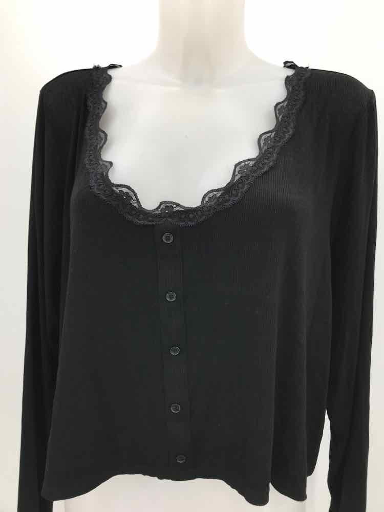 BP Black Size 3X Cropped Long Sleeve Blouse