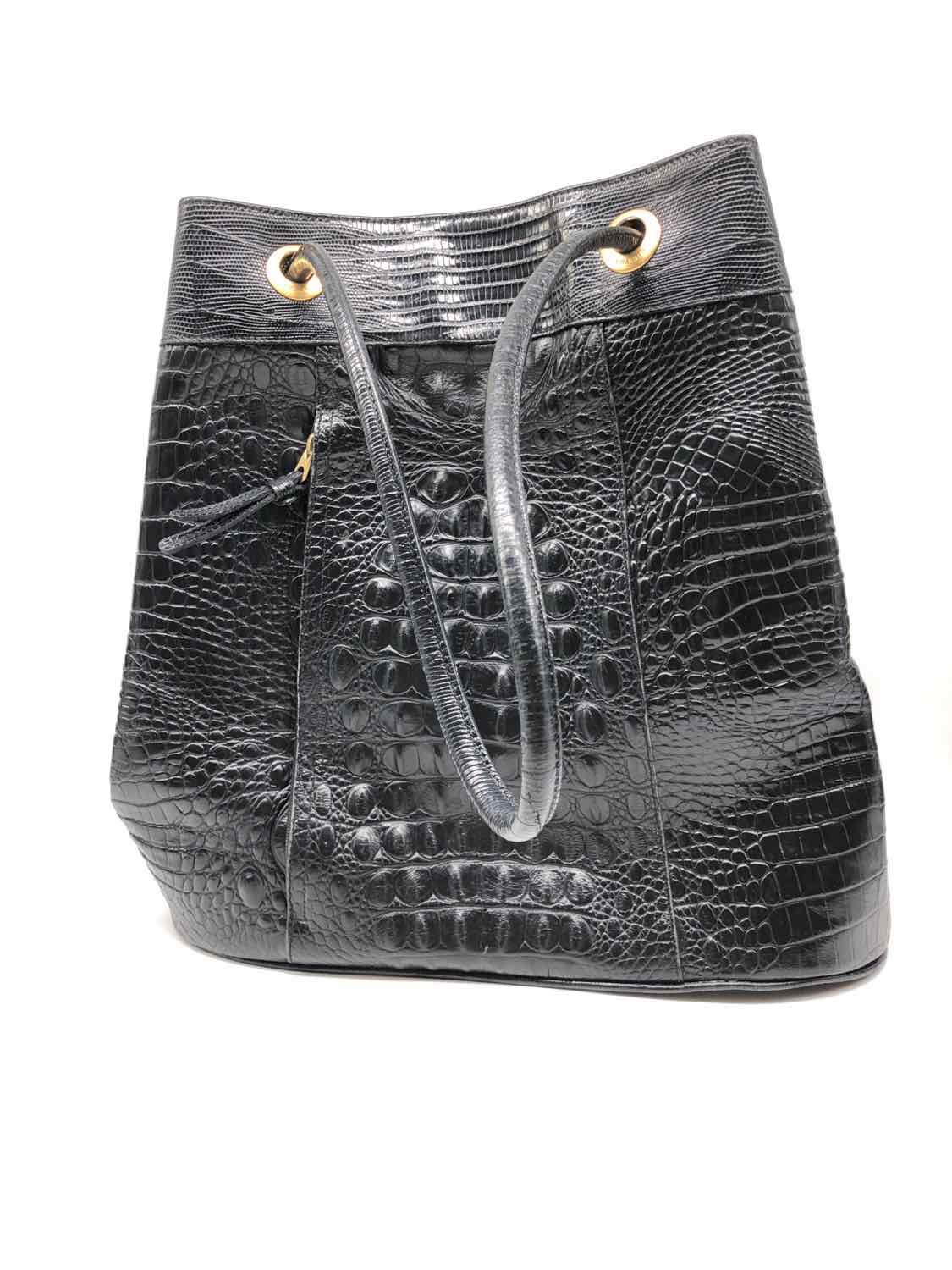 Brahmin Black Crocodile Grain Bucket Bag Bucket Bag