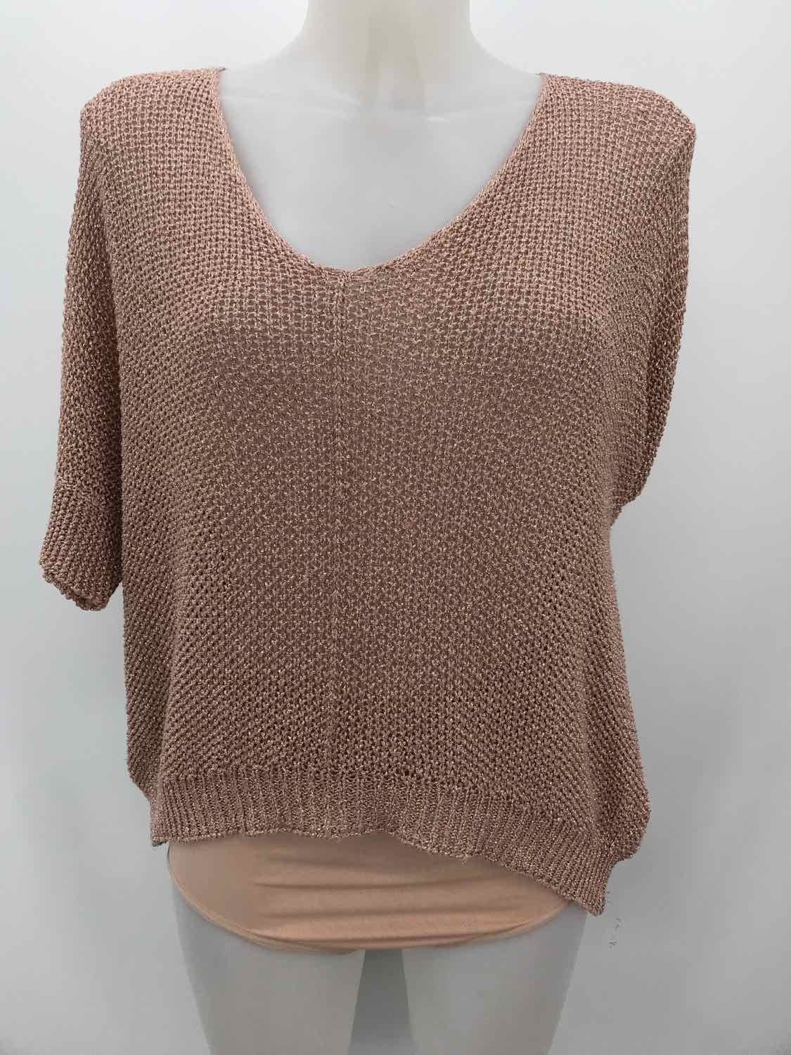 Brand Bazar Pink Size Medium Shimmer Short Sleeve Knit Top