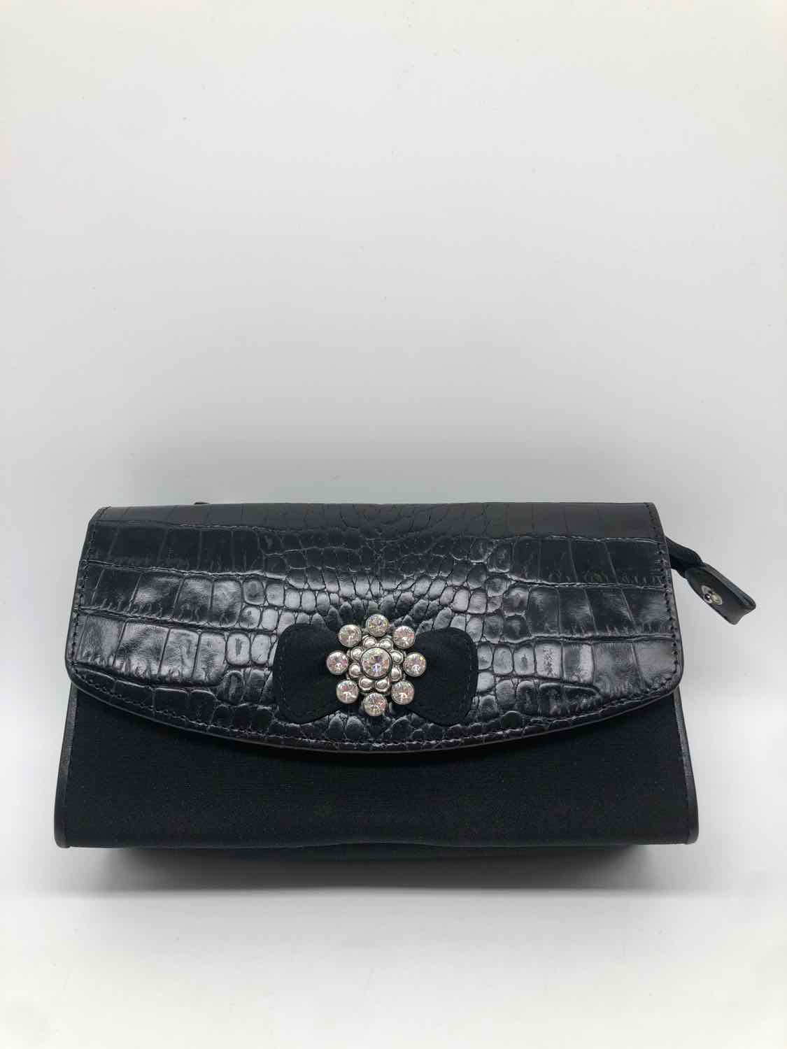 Brighton Black Snake Grain Rhinestone Clutch