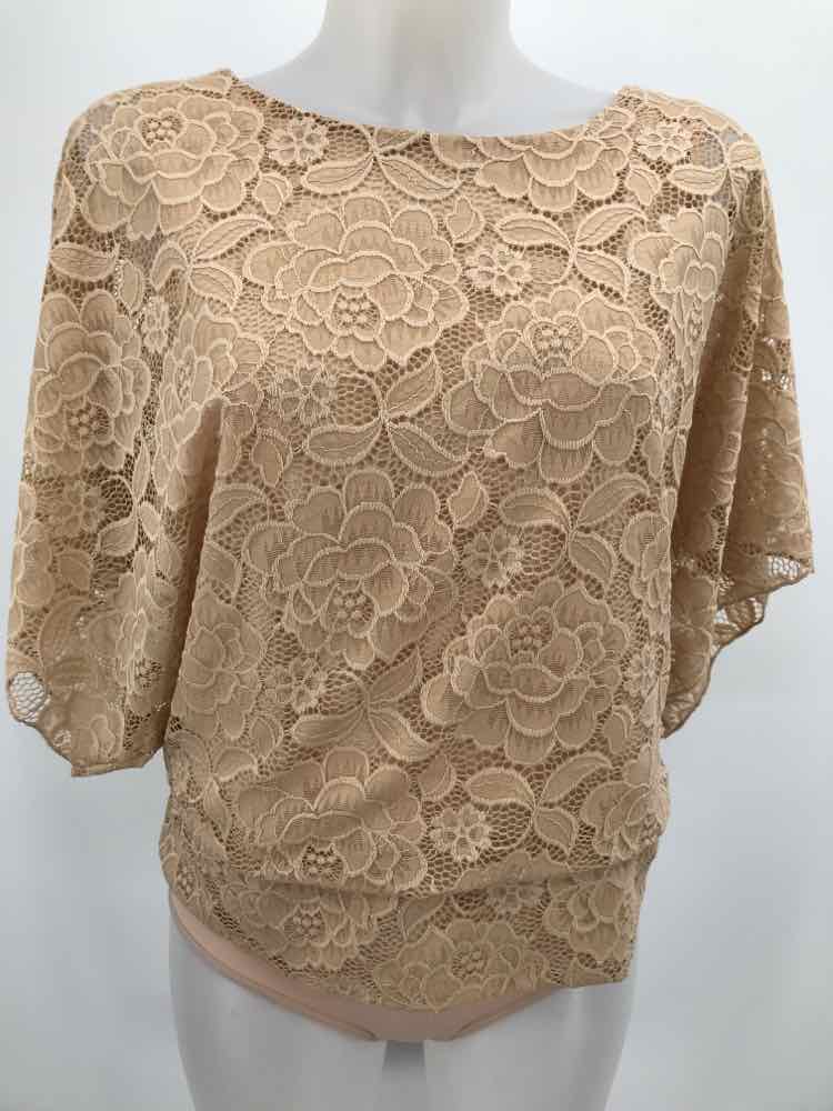 Brittany Black Tan Size Medium P Floral Lace Blouse