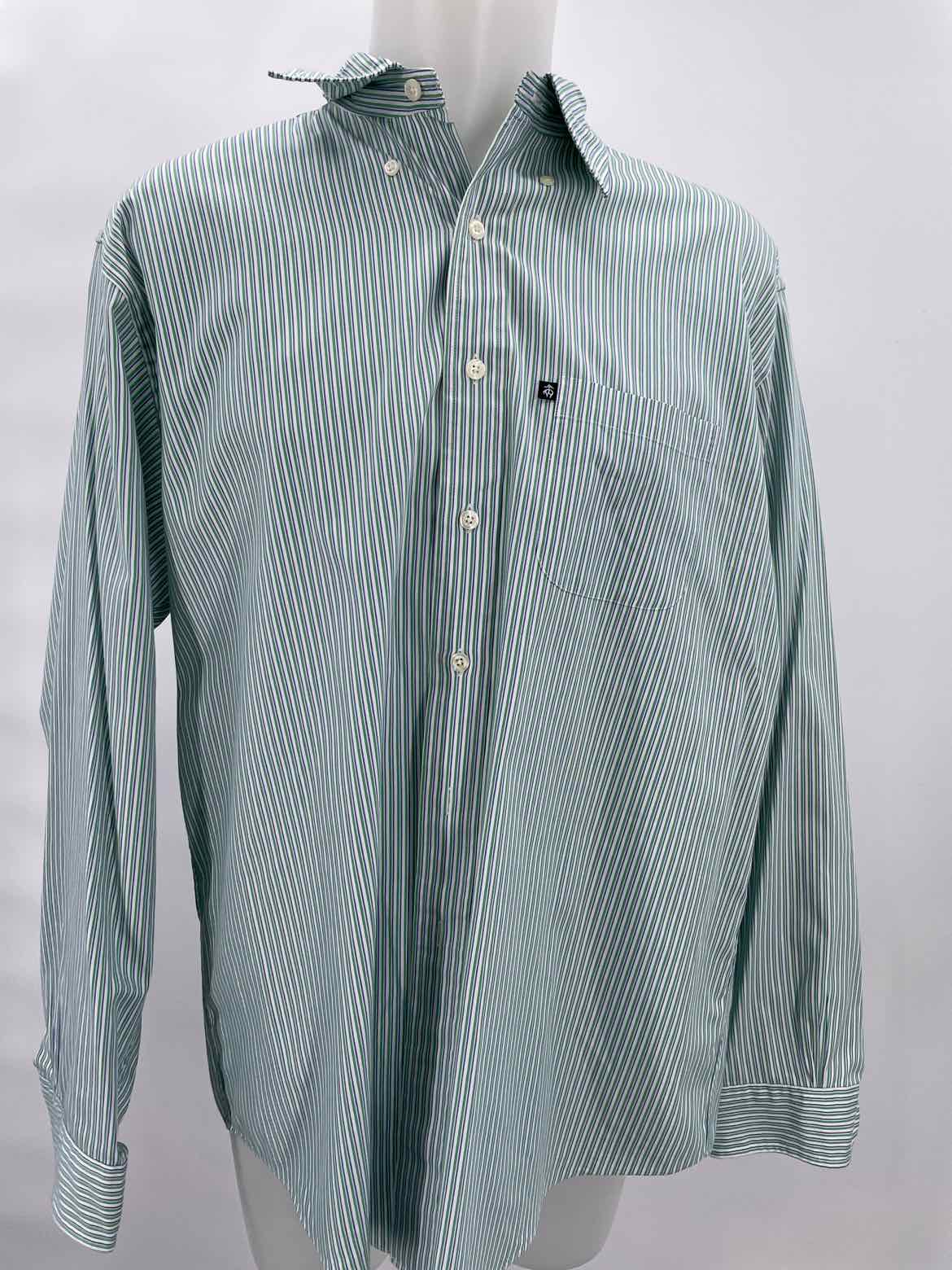 Brooks Brothers Green Large Stripe Cotton Men's Button Down