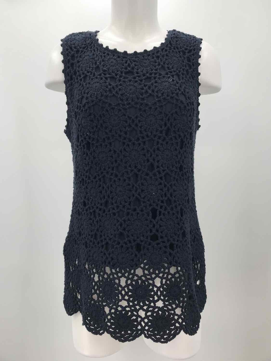 Brooks Brothers Navy Size Medium Crochet Overlay Knit Tank