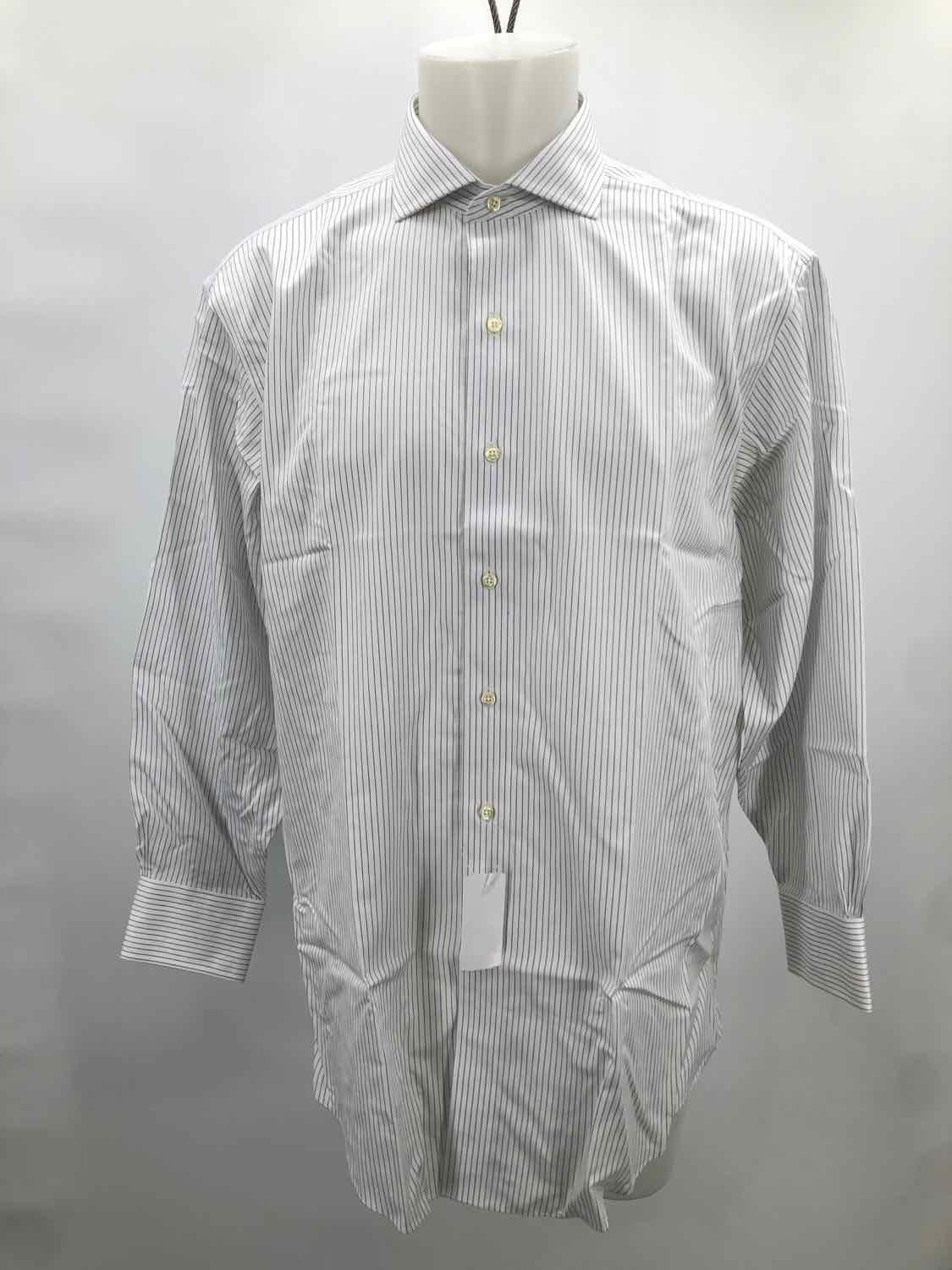 Brooks Brothers White Large Cotton Stripe Men's Button Down