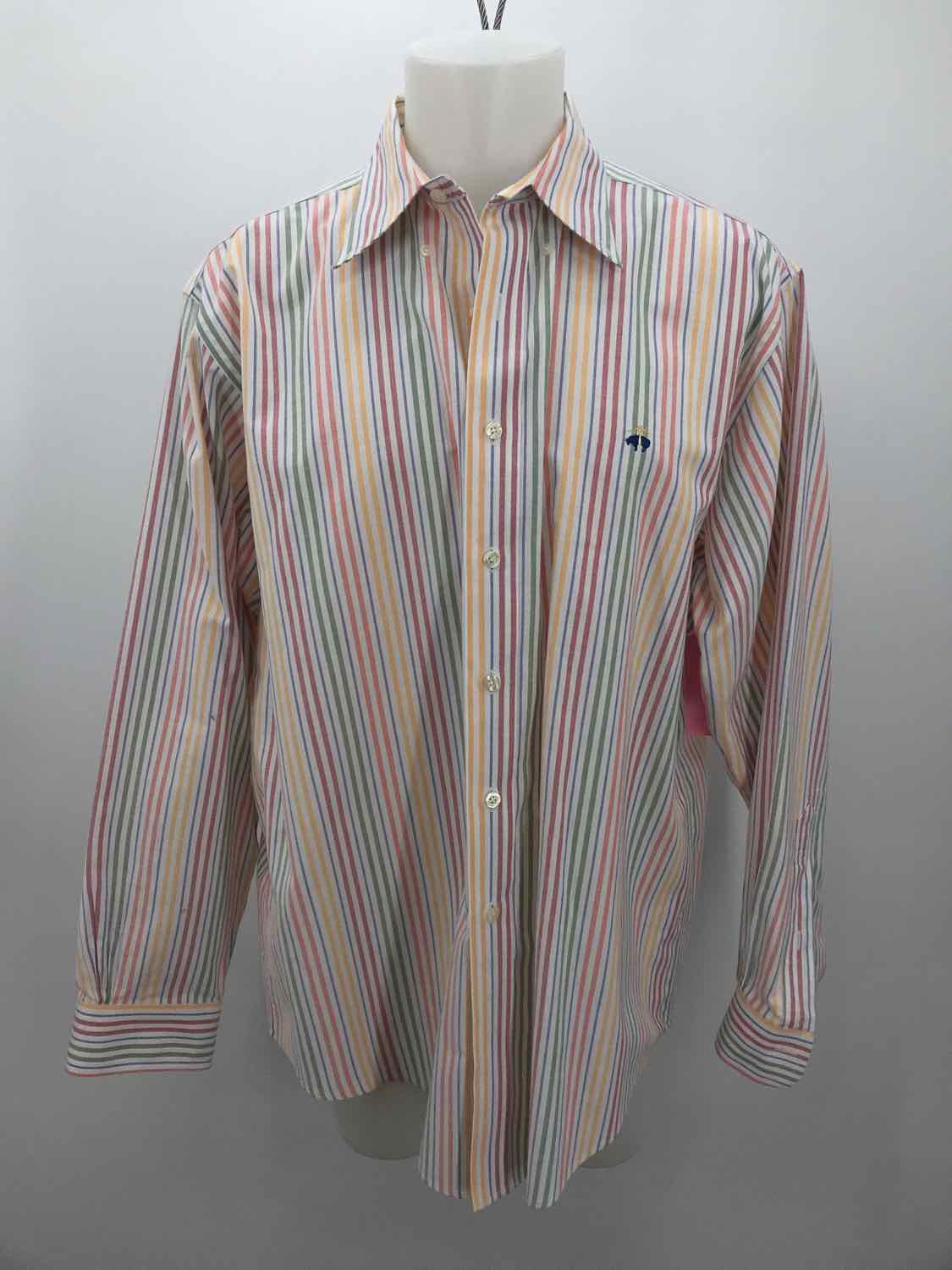 Brooks Brothers Yellow Large Cotton Stripe Multicolor Men's Button Down