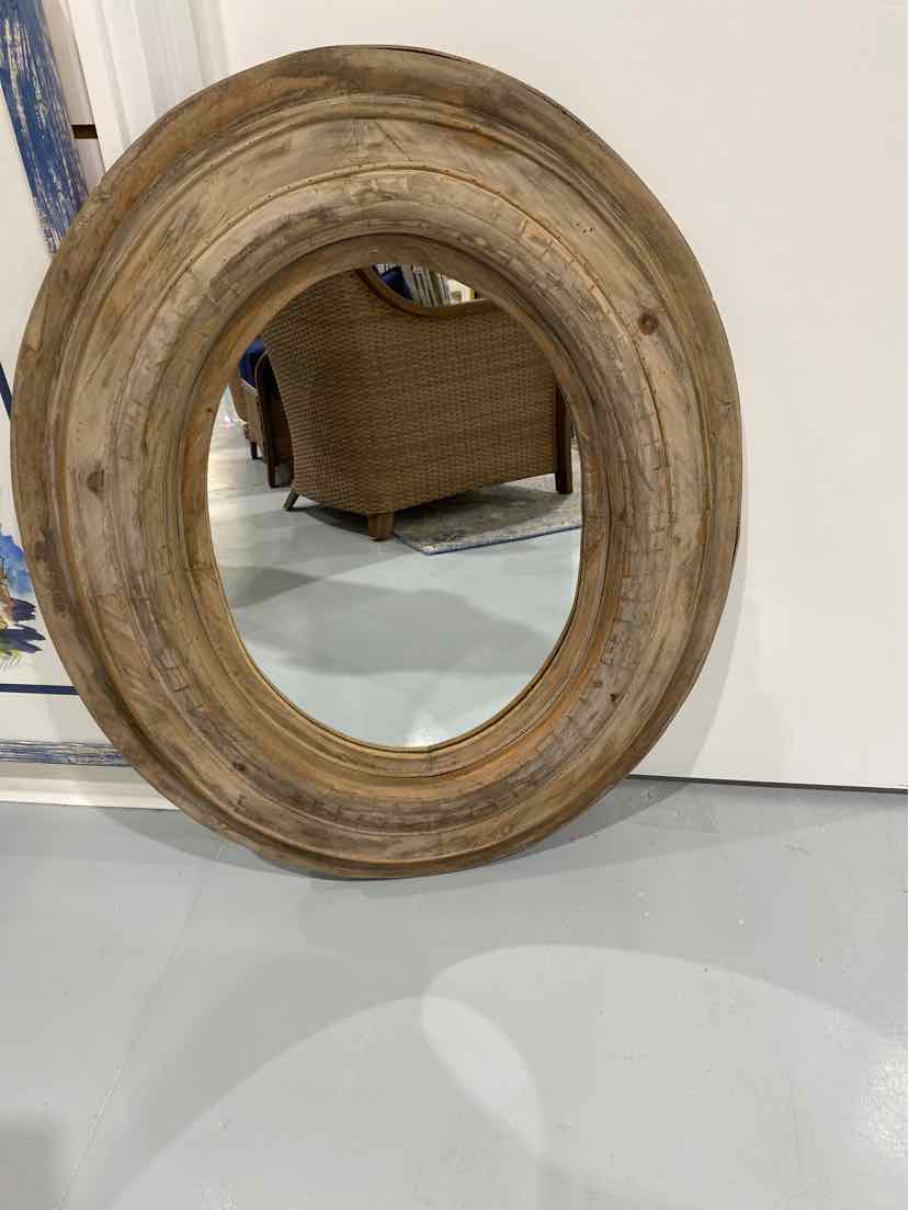 Brown Reclaimed Wood Oval Mirror