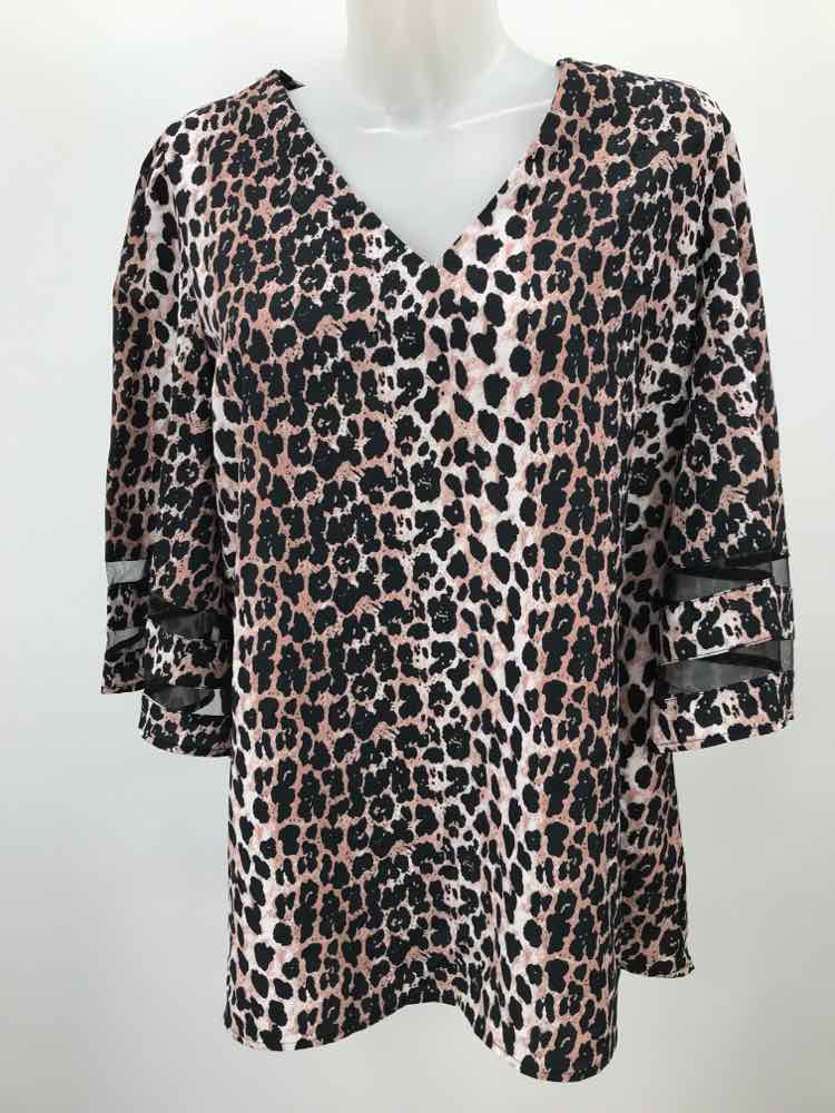 Brown Size XL Polyester Animal Print Bell Sleeve Long Sleeve Blouse