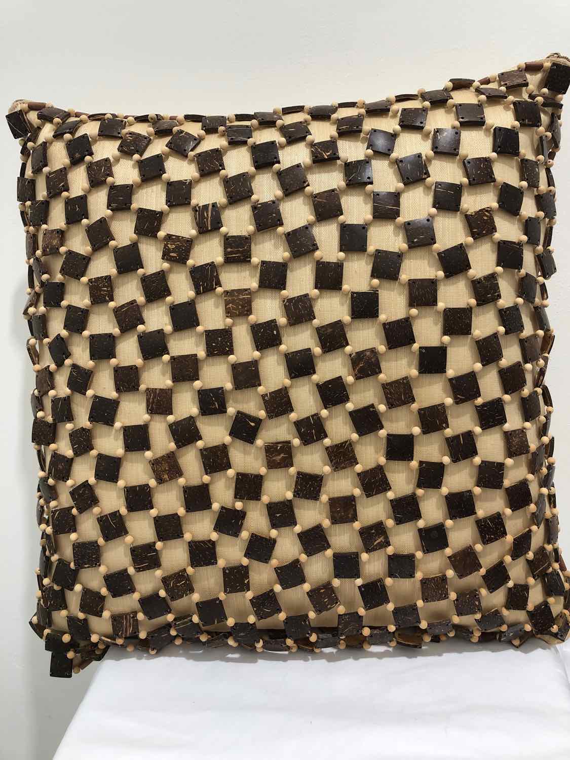 Brown Wood And Fabric Pillow