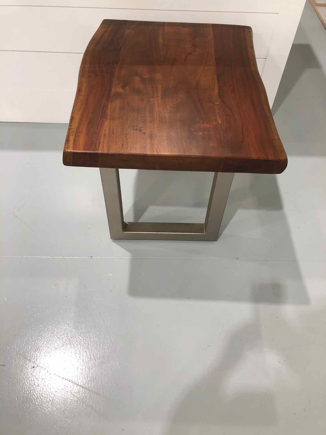 Brown Wood Live Edge Living Room End Table with Nickel Finish Legs