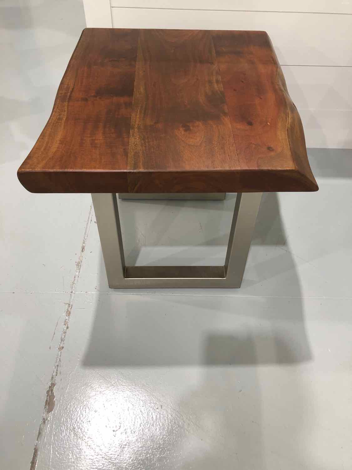 Brown Wood Live Edge Living Room End Table with Nickel Finish Legs