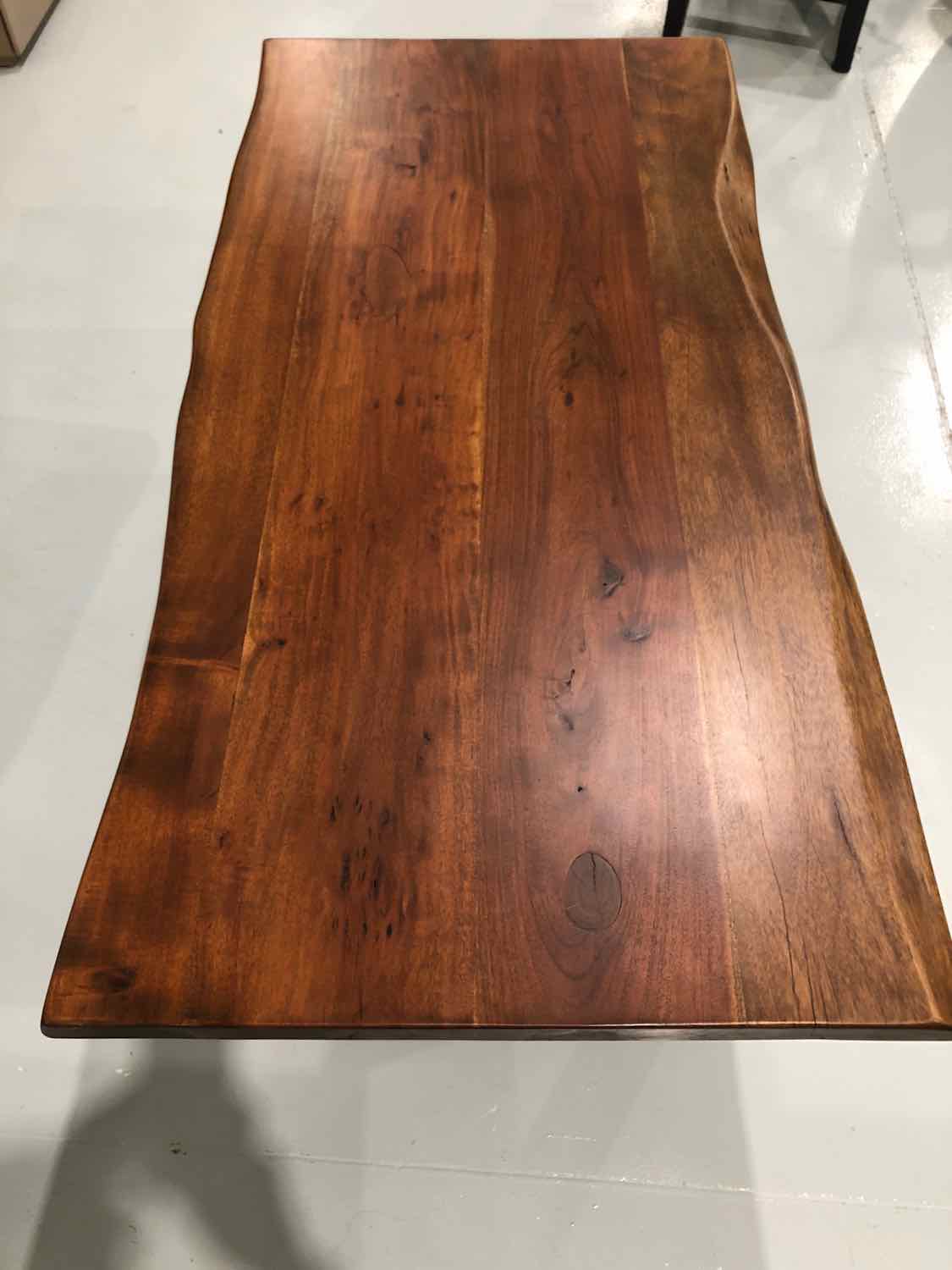 Brown Wood Living Roomv Live Edge Coffee Table with Nickel Finish Legs