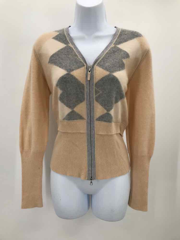 Brunello Cucinelli Tan Size XL Cashmere Diamond Zip Front Sweater