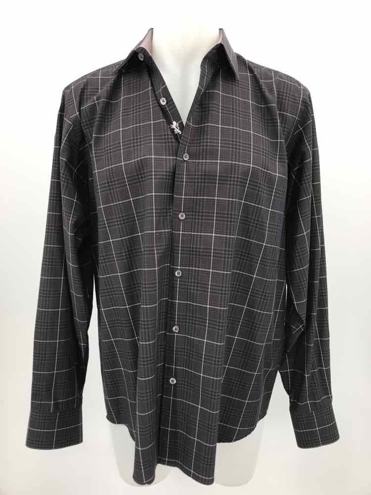 Bugatchi Green Cotton Check Print Long Sleeve Men's Button Down