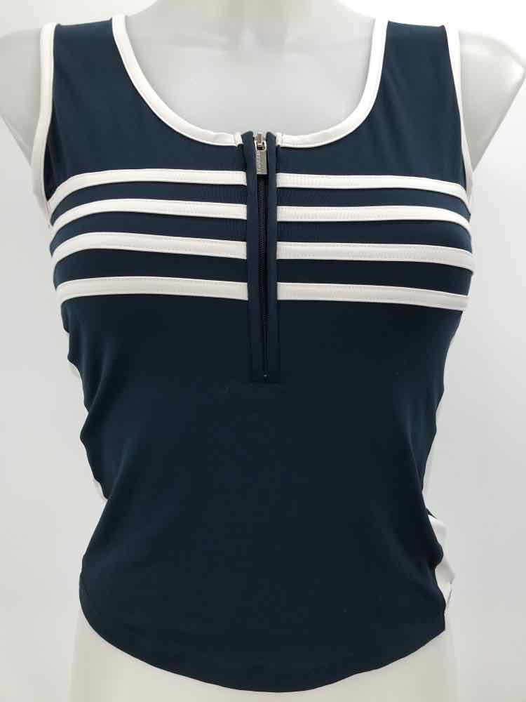 Bugatchi Navy Size XS Stripe Zip Front Tank Top