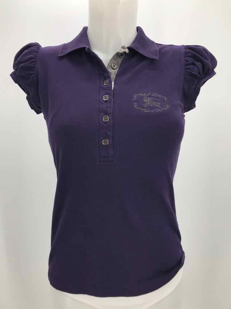 Burberry Purple Size Small Logo Puff Sleeve Polo