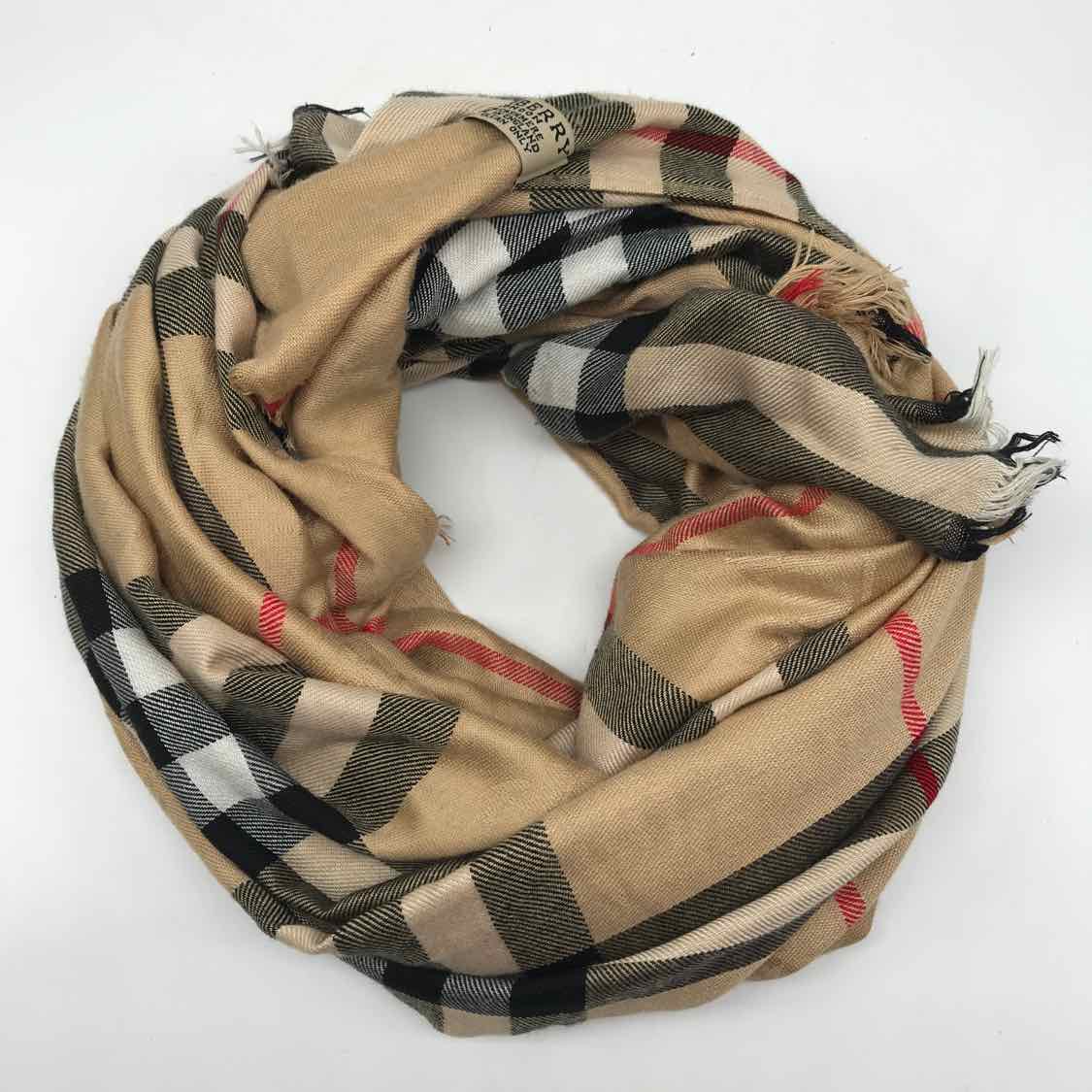 Burberry Tan Cashmere Check Print Scarves