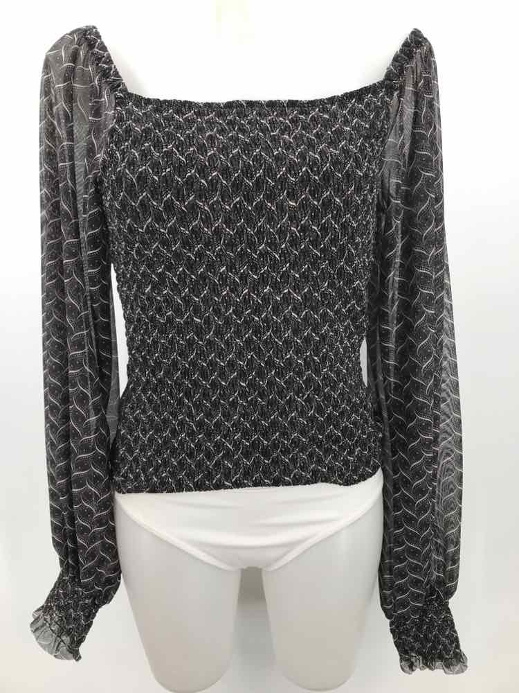 By Anthropologie Black Size Small Printed Ruched Long Sleeve Blouse