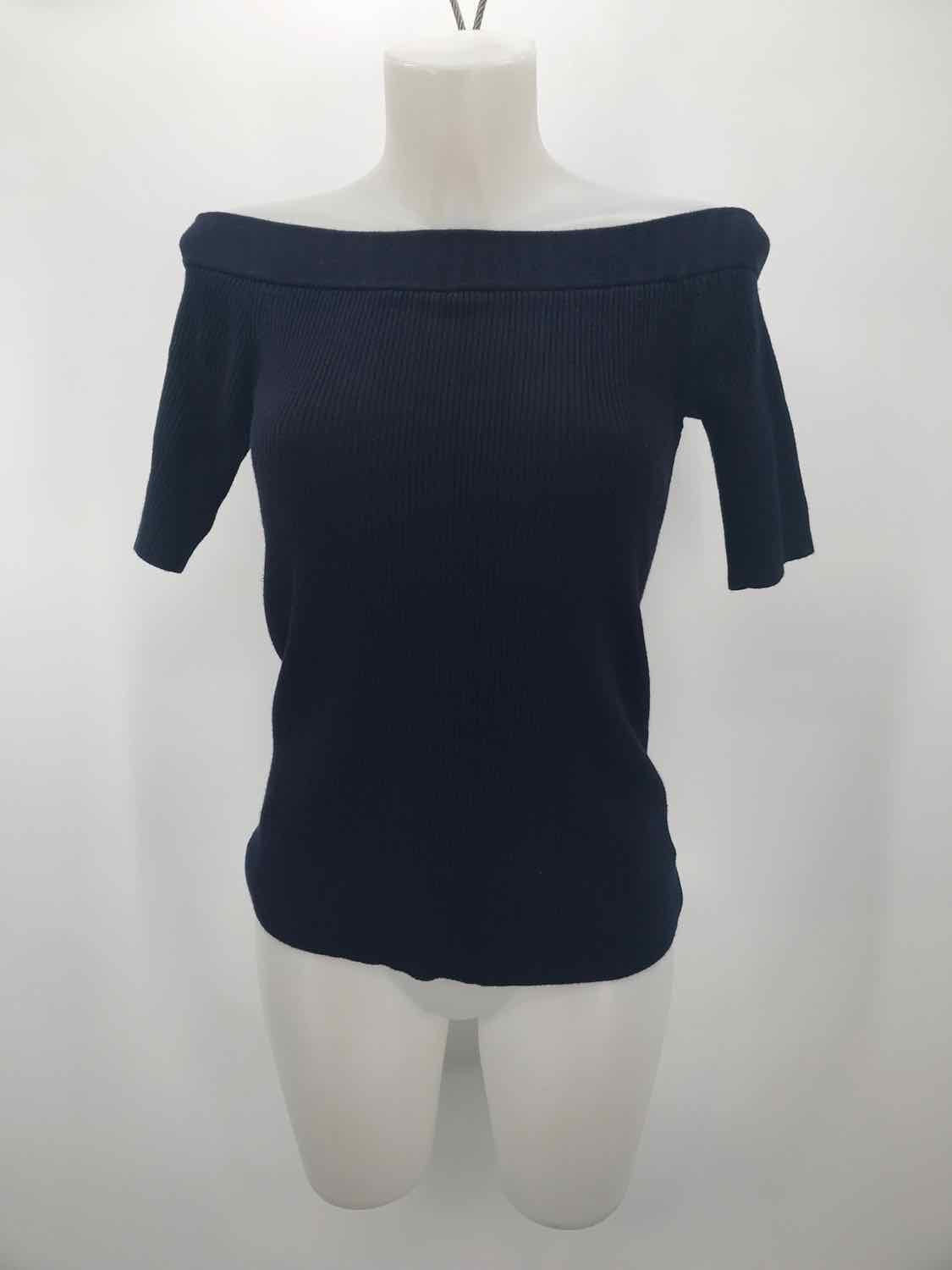 By Anthropologie Navy Size Medium Ribbed Open Shoulder Blouse