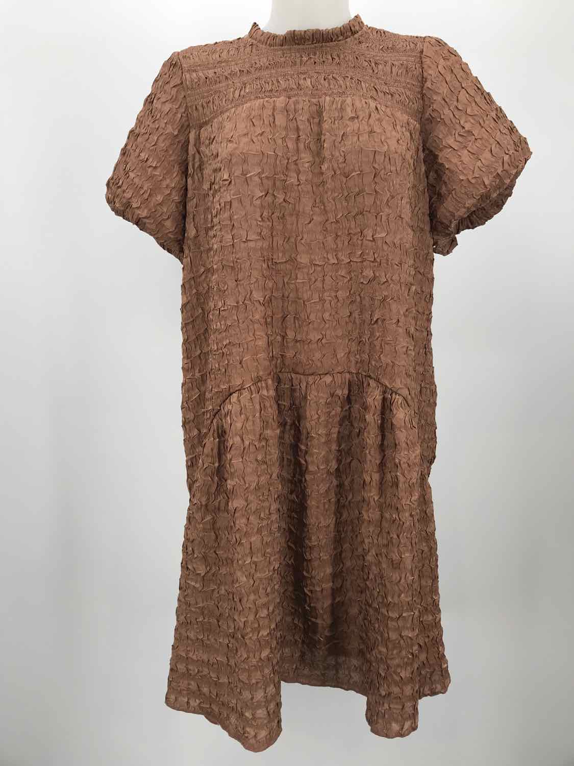 By The River Brown Size Large Shimmer Textured Midi Short Sleeve Dress