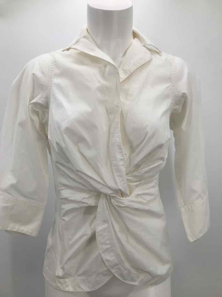 Byron Lars White Size 8 Knotted Long Sleeve Blouse