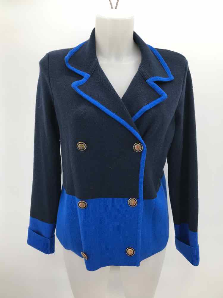 C Wonder Navy Size Medium Two-Tone Button Down Knit Jacket