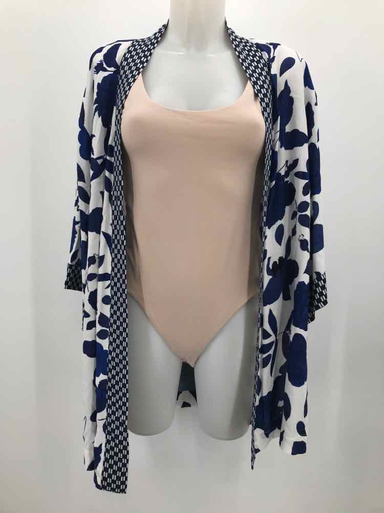 Cabi Blue Size XS Viscose Floral Side Slit Cardigan