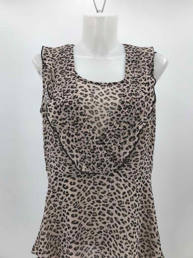 Cabi Pink Size Small Animal Print Ruffle Tank Top