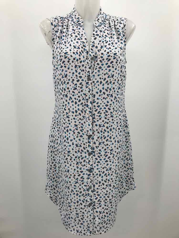 Cabi White Size Small Printed Shift Knee Length Button Down Dress