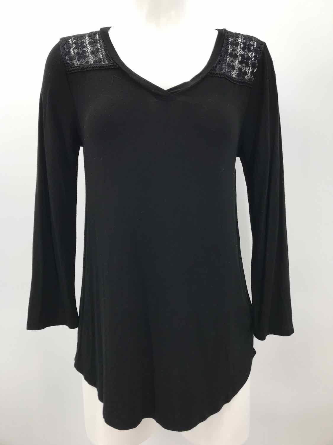 Cable & Gauge Black Size Small P Lace Mid Sleeve T-shirt